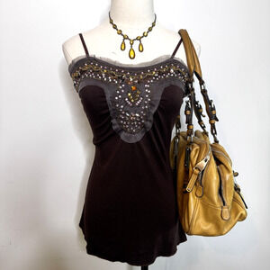 Vintage 2000s Y2k Beaded Embellished Fairy Cami Top Indie Sleaze Girlcore L